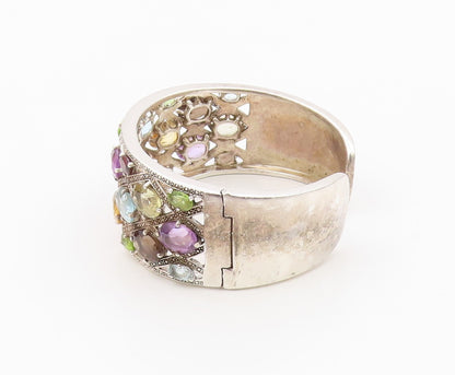 925 Sterling Silver Vintage Bracelet MICHELLE ALBALA Multi Gemstone Cuff BT11990