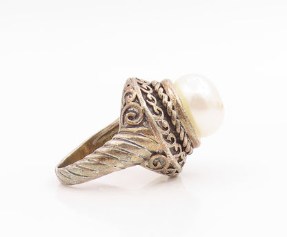 925 Sterling Silver Vintage Ring Classic Pearl Statement Band  Sz 6  RG35859