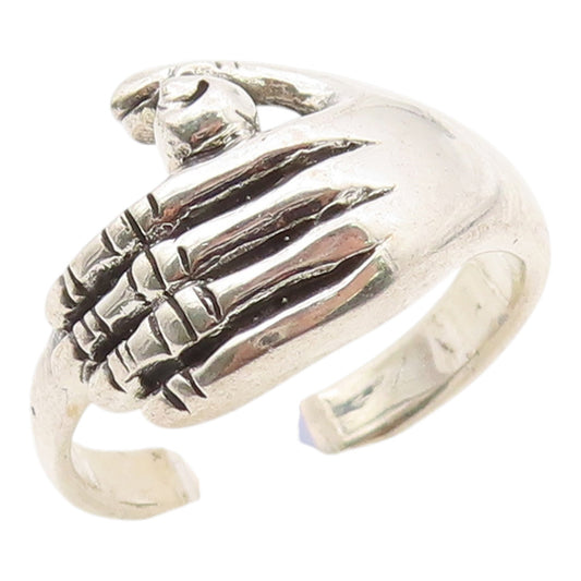 925 Sterling Silver Vintage Ring Modernist Etched Clasped Hands  Sz 9  RG36329