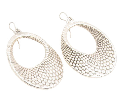 925 Sterling Silver Vintage Earrings ISRAEL Classic Textured Oval Dangle EG14260