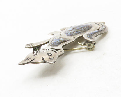 MEXICO 925 Sterling Silver  Vintage Abalone Siting Cat Brooch Pin  BP4684