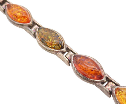 925 Sterling Silver Vintage Bracelet Dark Tone Cabochon Honey Amber  BT11012