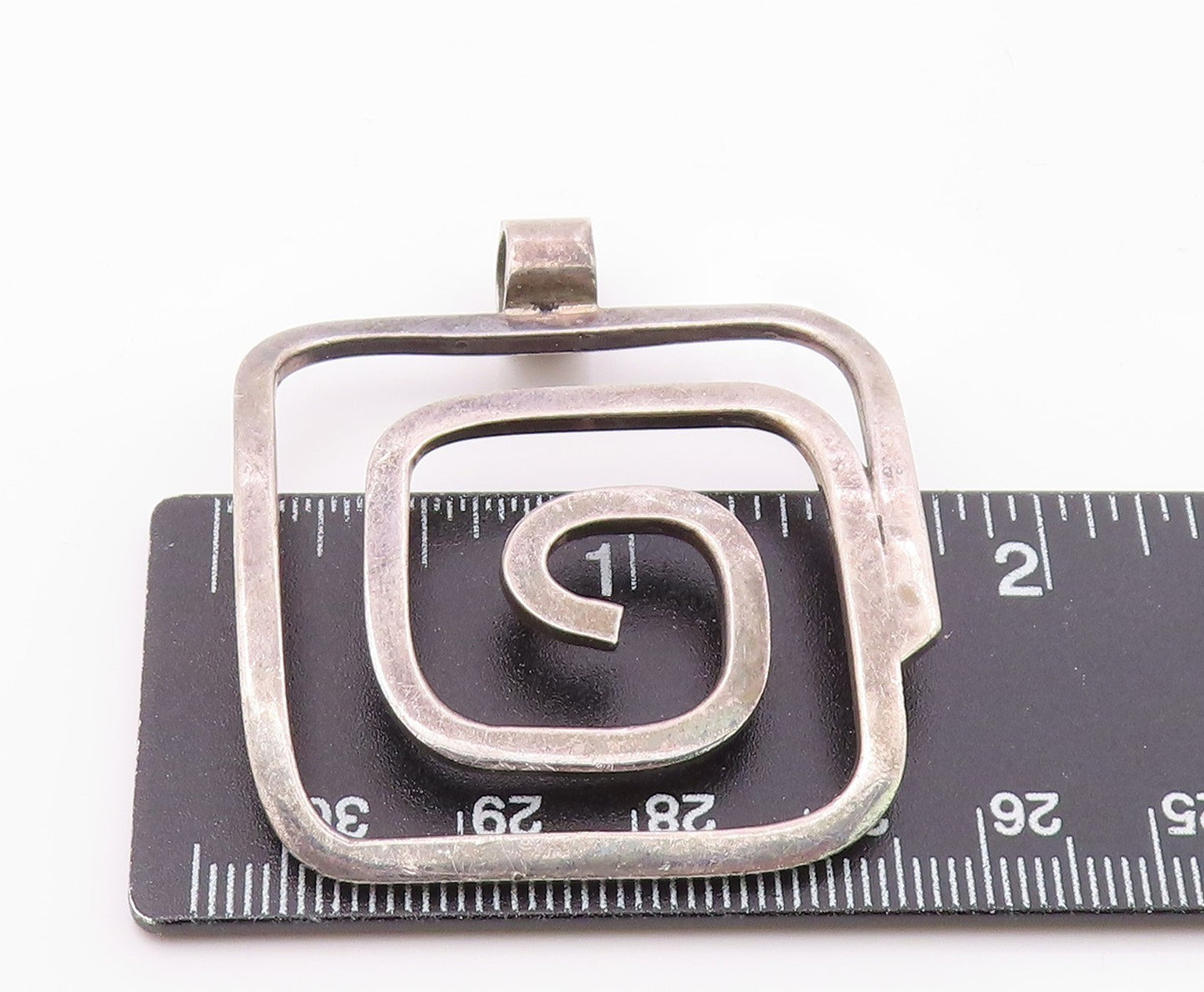925 Sterling Silver  Vintage Smooth Square Spiral Shiny Pendant  PT17154