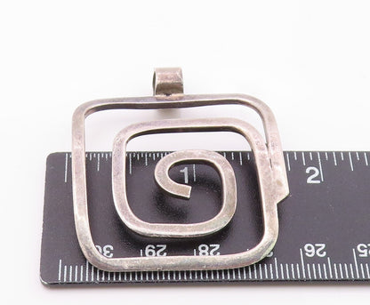 925 Sterling Silver  Vintage Smooth Square Spiral Shiny Pendant  PT17154