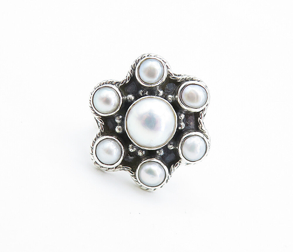 925 Sterling Silver  Freshwater Pearl Floral Twist Cocktail Ring Sz 6.5 RG7938