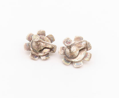 925 Sterling Silver Vintage Earrings Antique Design Puffed Flower EG13657