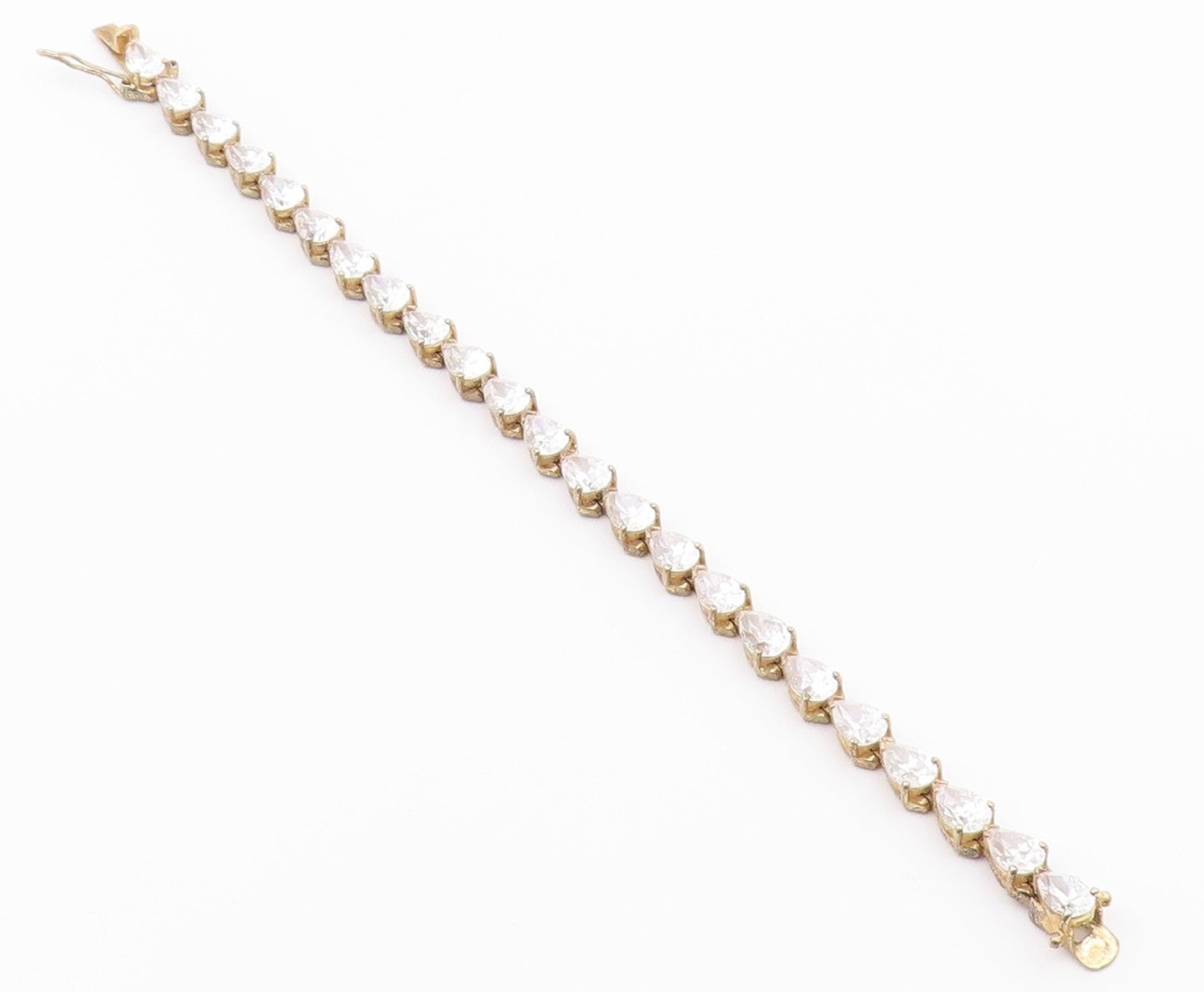 925 Sterling Silver  Vintage Tear Drop Cubic Zirconia Chain Bracelet  BT7978