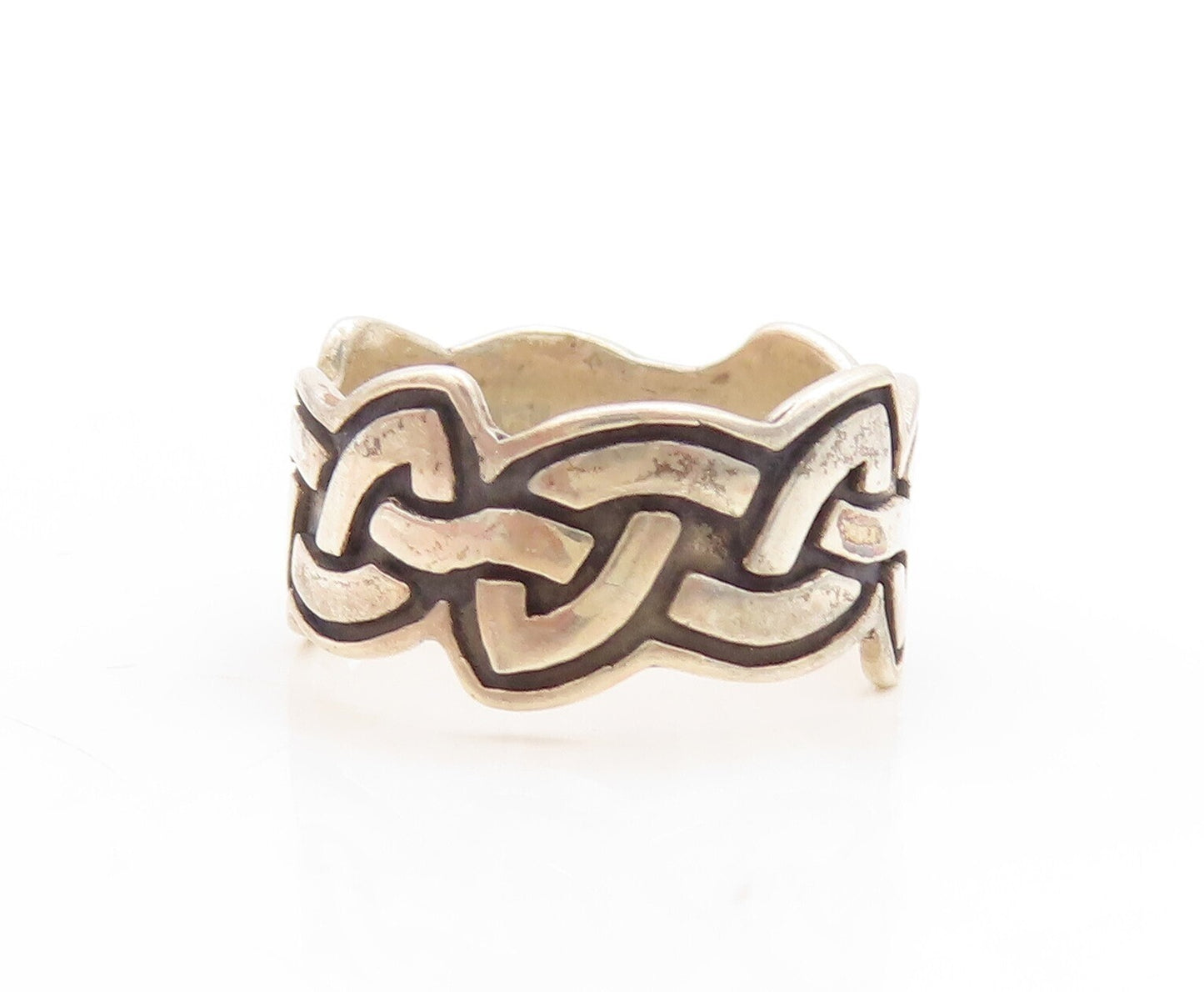 925 Sterling Silver Vintage Ring Dark Tone Cutout Celtic Knots  Sz 6  RG31296