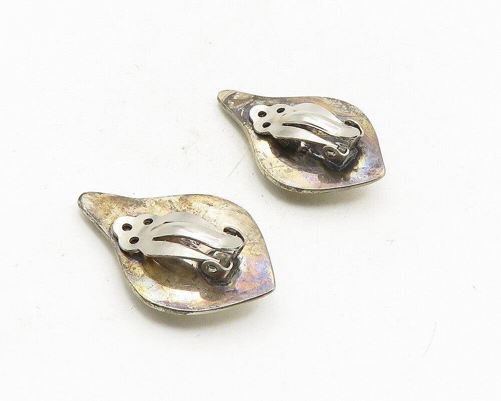 MEXICO 925 Sterling Silver  Vintage Shiny Smooth Non Pierce Earrings  EG5324