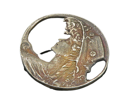 925 Sterling Silver  Vintage Oxidized Woman With Floral Hat Pendant  PT19253