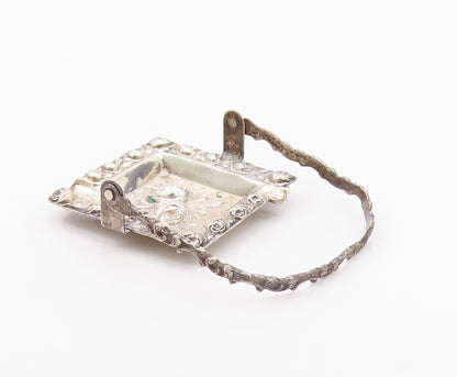 925 Sterling Silver  Vintage Shiny Floral Ash Tray With Handle  TR2850