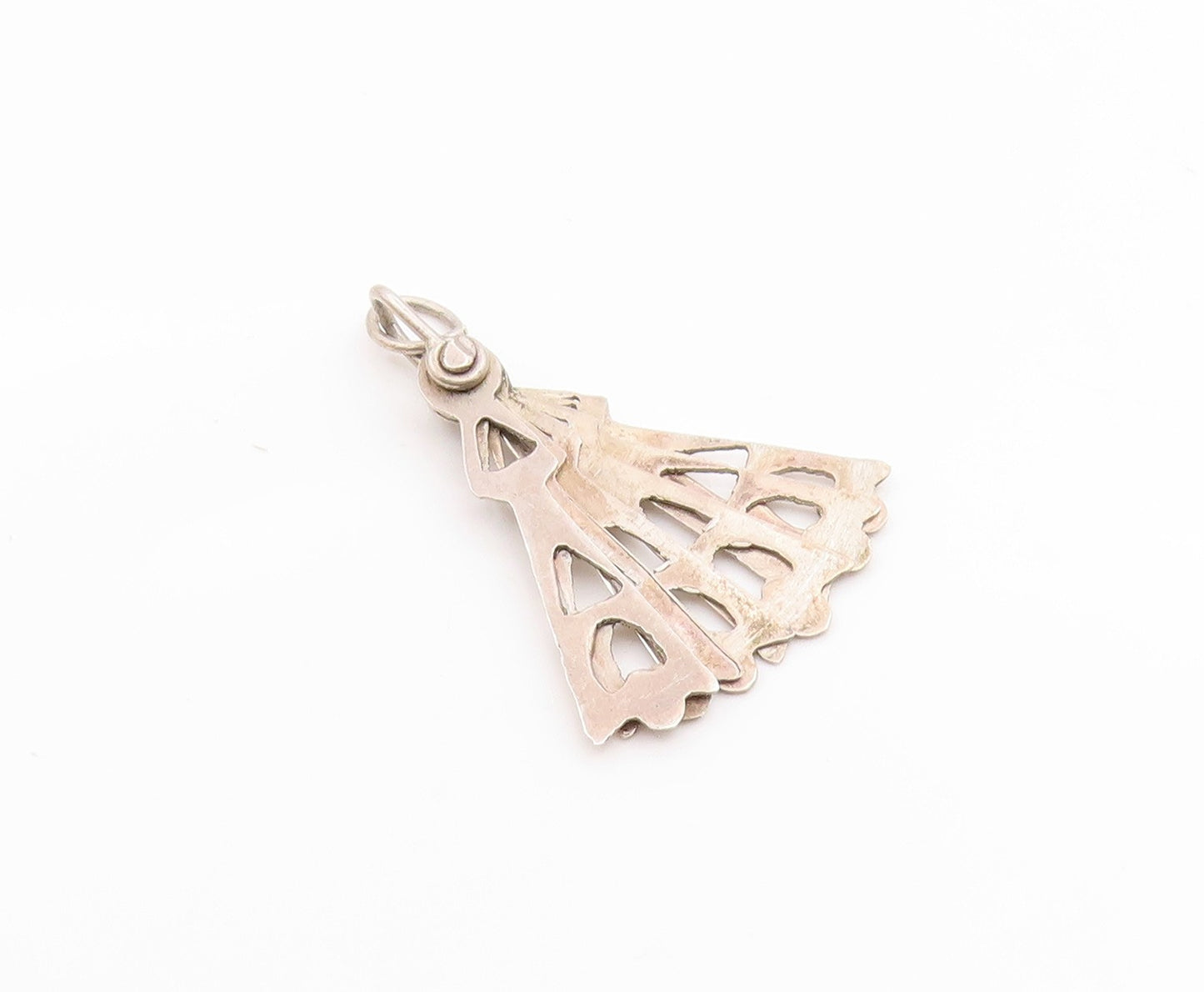 925 Silver  Vintage Triangle Cutout Folding Fan Pendant OPENS  PT21082
