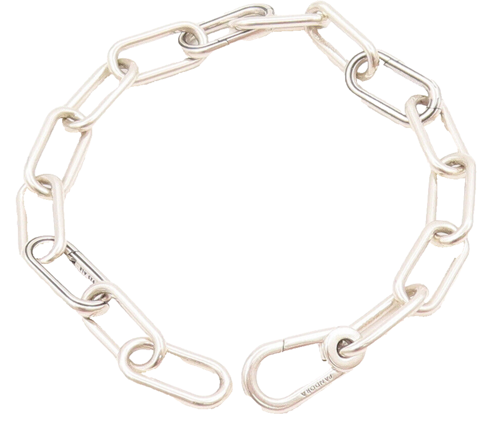 925 Sterling Silver Vintage Bracelet PANDORA Cutout Oval Rings Linked  BT10439