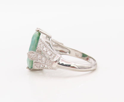 925 Sterling Silver Vintage Ring Oval Gemstone & CZ Cutout Neck Sz 7  RG30796