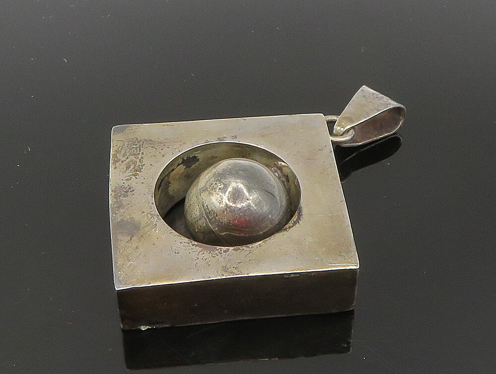 MEXICO 925 Sterling Silver Vintage Shiny Mod Geo Dangling Ball Pendant PT19766