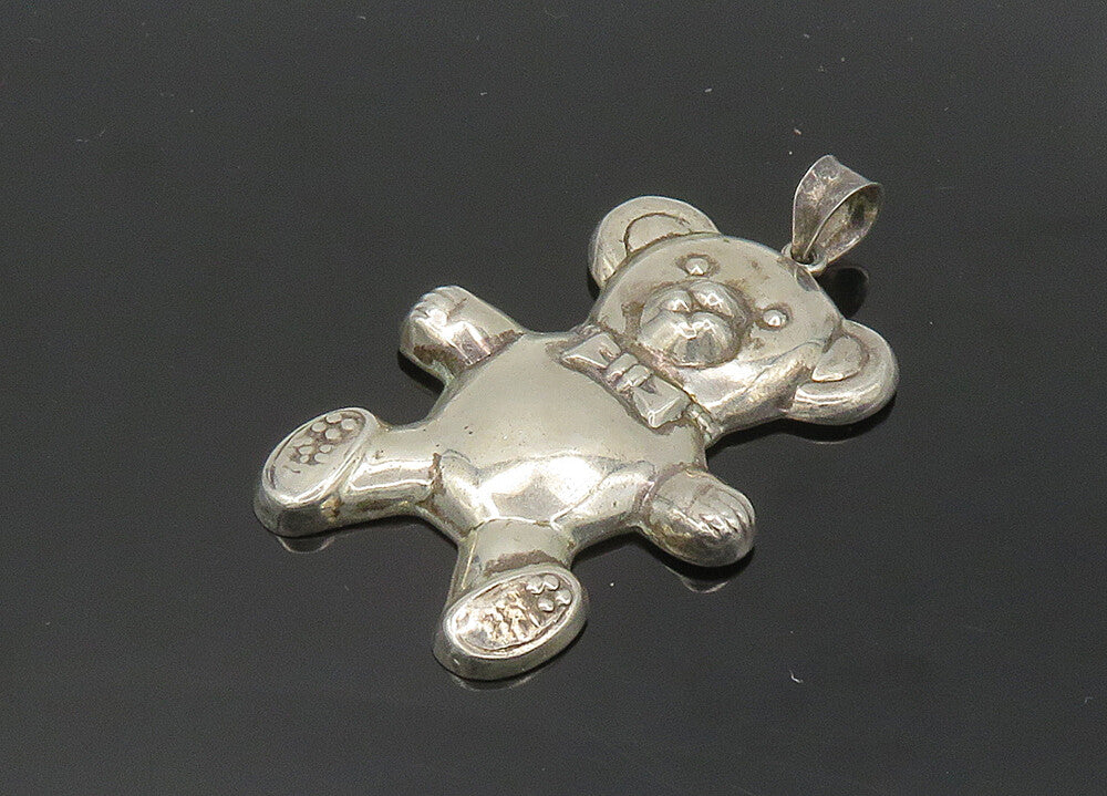 925 Sterling Silver  Vintage Shiny Hollow Teddy Bear Motif Pendant  PT15669