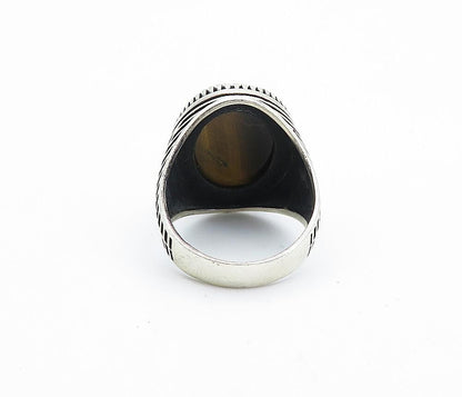925 Sterling Silver  Vintage Inlaid Tiger's Eye Cocktail Ring Sz 10  RG7363