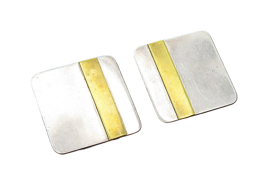 DESIGNER 925 Sterling Silver  Vintage Two Tone Non Pierce Earrings  EG9986