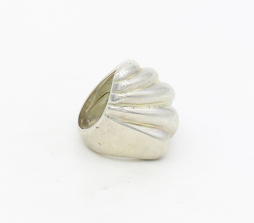 MEXICO 925 Sterling Silver  Vintage Shiny Fluted Statement Ring Sz 7  RG16998