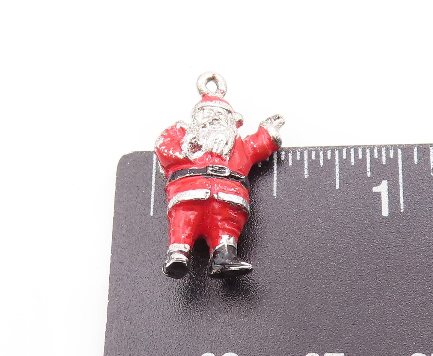 925 Sterling Silver Vintage Pendant Solid Enameled Santa Claus Charm  PT23325