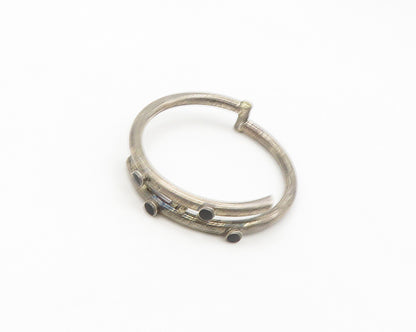 MEXICO 925 Sterling Silver  Vintage Black Onyx Bypass Bangle Bracelet  BT7140