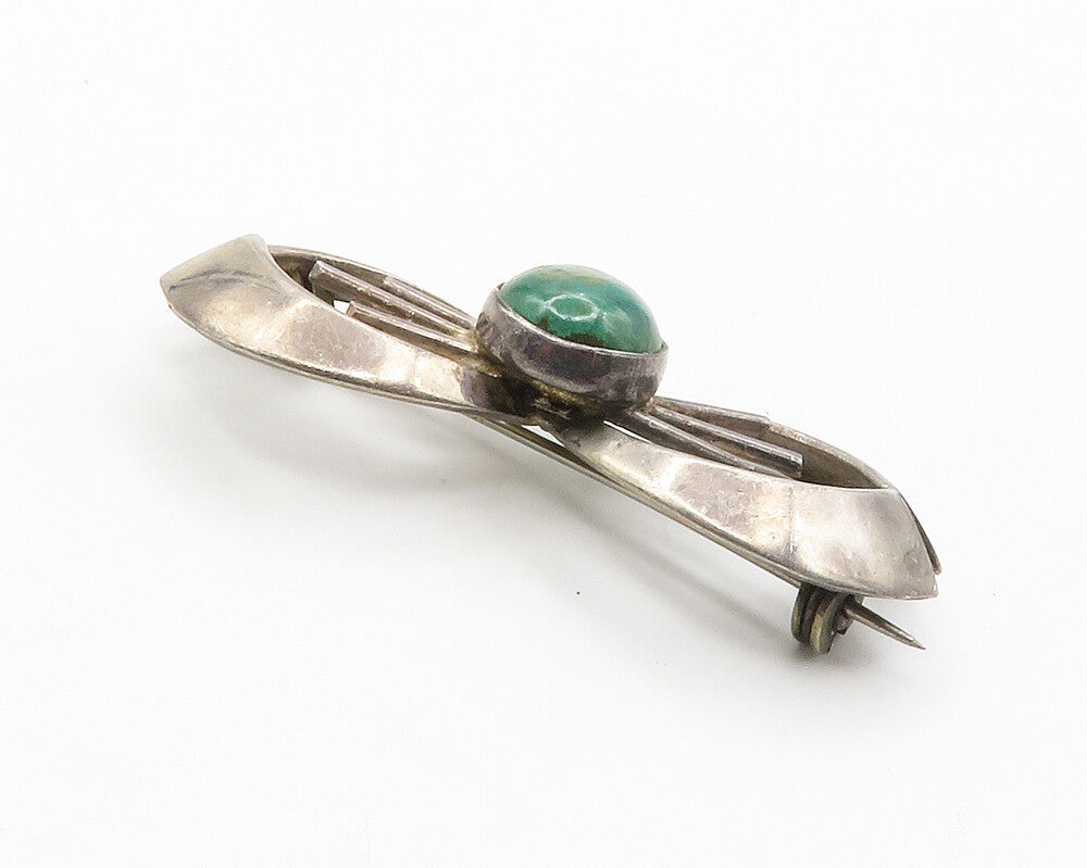 ISRAEL 925 Sterling Silver  Vintage Cabochon Eilat Stone Brooch Pin  BP5668