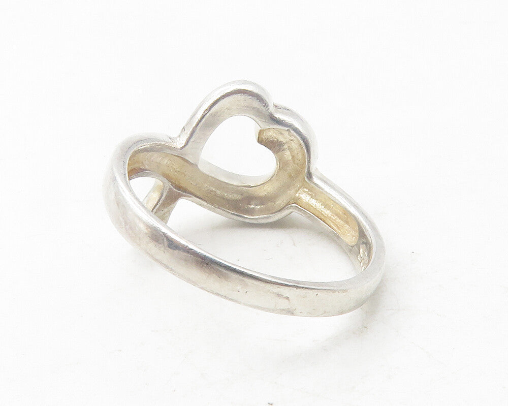 925 Sterling Silver  Vintage Shiny Open Love Heart Band Ring Sz 7.5  RG12032