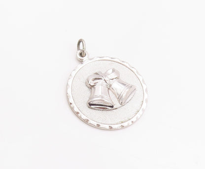 925 Sterling Silver Vintage Pendant DANECRAFT Christmas Bell Carved Coin PT24346