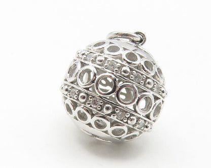 925 Sterling Silver  Shiny Topaz Accent Circle Pattern Sphere Pendant  PT8977
