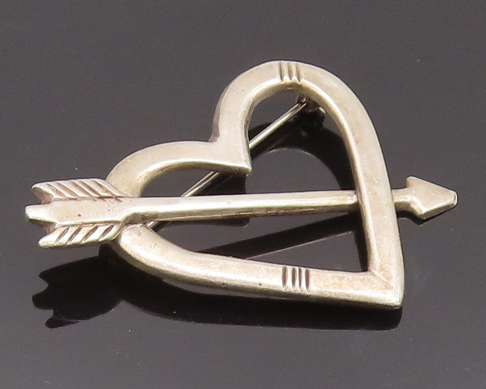 925 Sterling Silver Vintage Brooch Pin NAVAJO Carved Heart Pierced Arrow BP10667