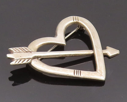 925 Sterling Silver Vintage Brooch Pin NAVAJO Carved Heart Pierced Arrow BP10667