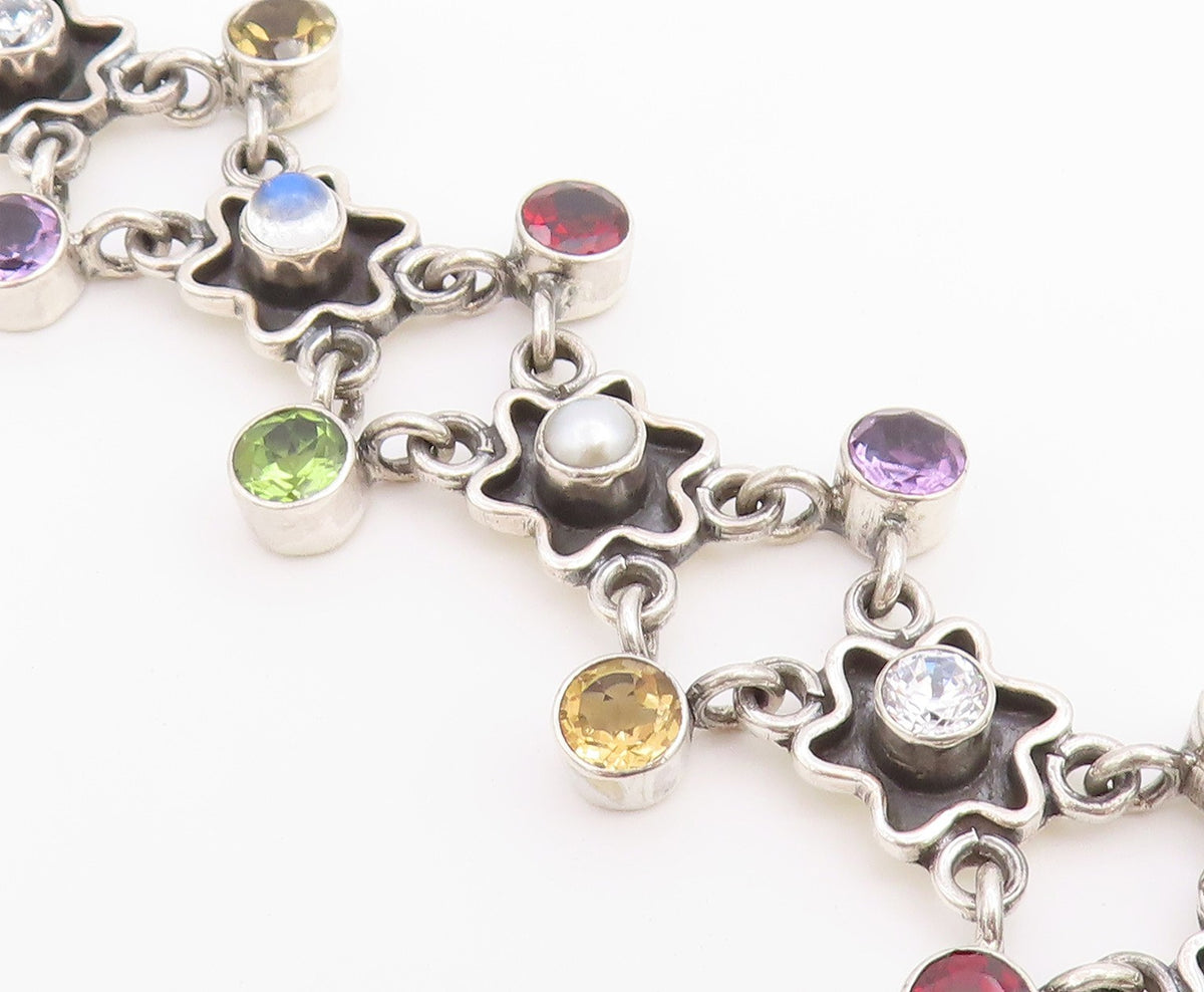925 Sterling Silver Vintage Bracelet NICKY BUTLER Multi Gemstone Link  BT12231