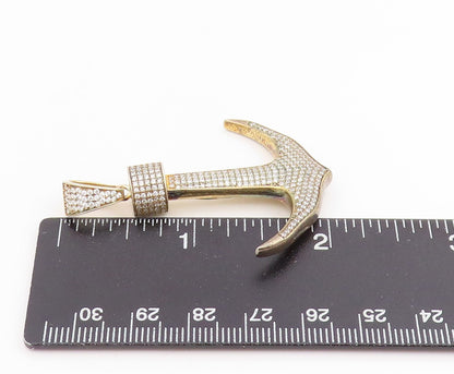 925 Sterling Silver Vintage Pendant Gold Plated CZ Nautical Anchor  PT25626