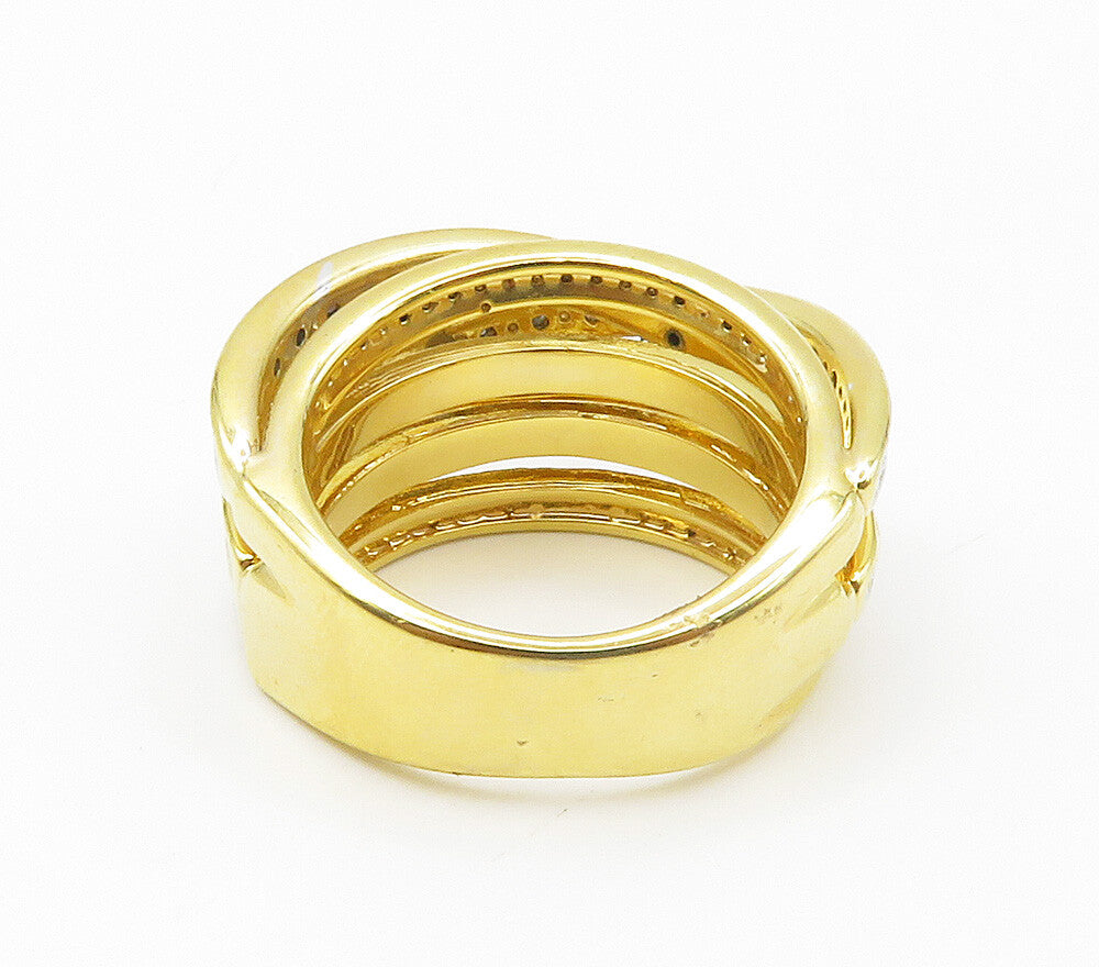 925 Sterling Silver  Genuine Diamonds Gold Plated Split Band Ring Sz 7 RG15536