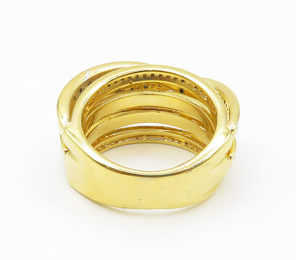 925 Sterling Silver  Genuine Diamonds Gold Plated Split Band Ring Sz 7 RG15536