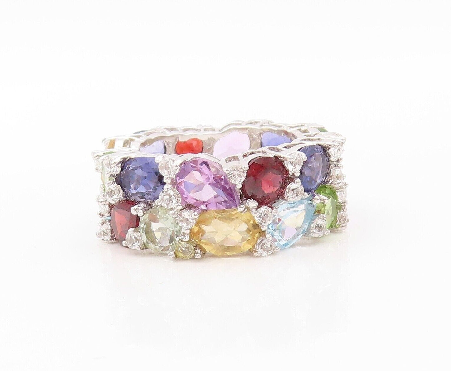 925 Sterling Silver Vintage Ring Multi Shape Multi Cut Topaz Band Sz 8.5 RG30200