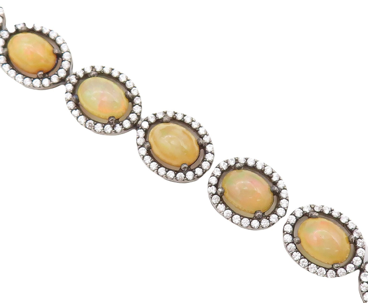 925 Sterling Silver Vintage Bracelet Oval Cut Fire Opal Halo CZ Rings  BT10758