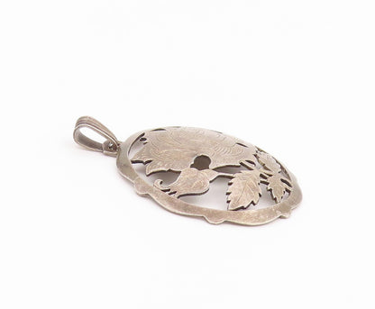 925 Sterling Silver Vintage Pendant Etched Openwork Floral Rose Medal  PT26464