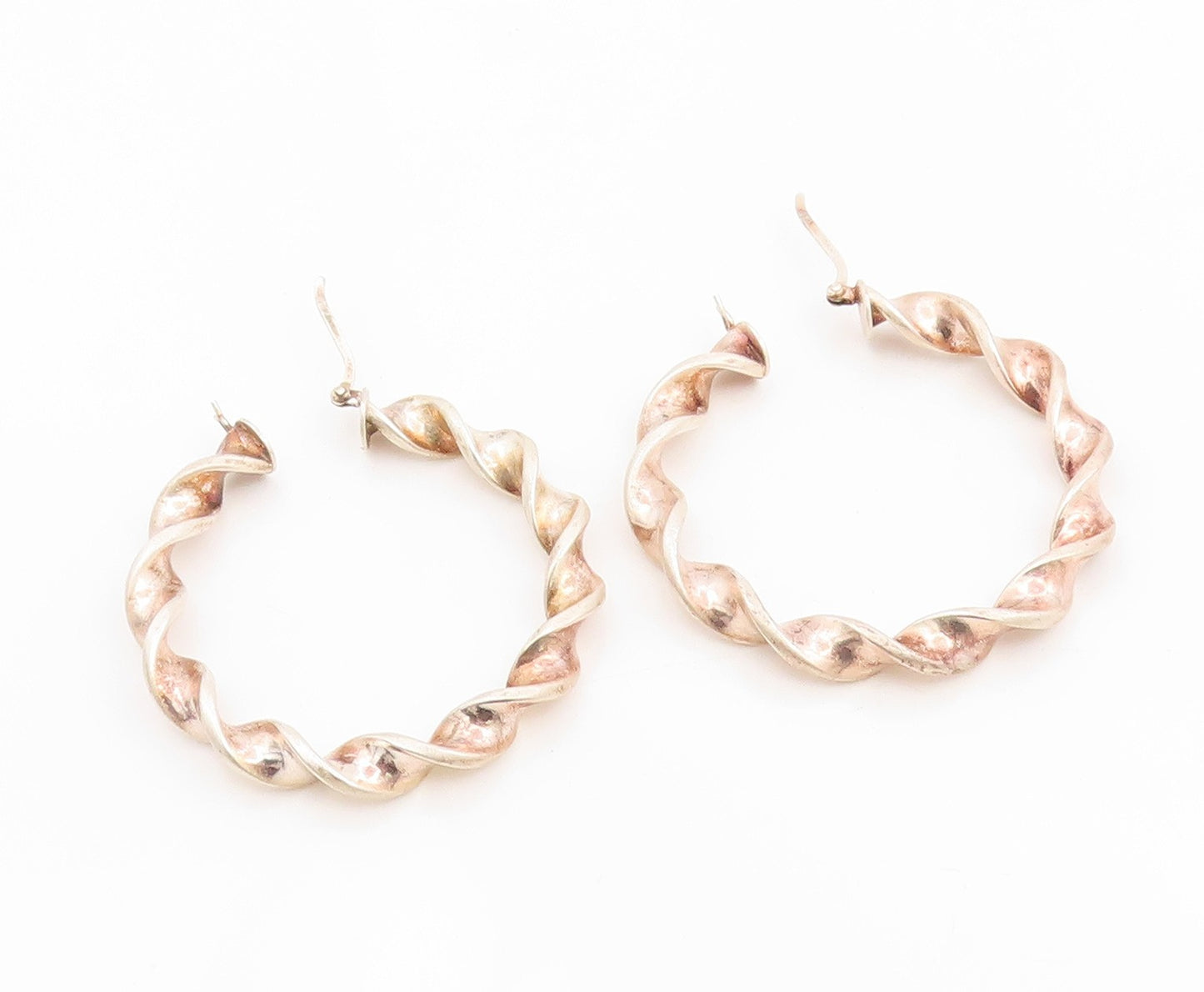 925 Sterling Silver Vintage Earrings Modernist Ribbon Twisted Hoops  EG14324