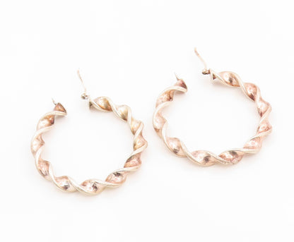 925 Sterling Silver Vintage Earrings Modernist Ribbon Twisted Hoops  EG14324