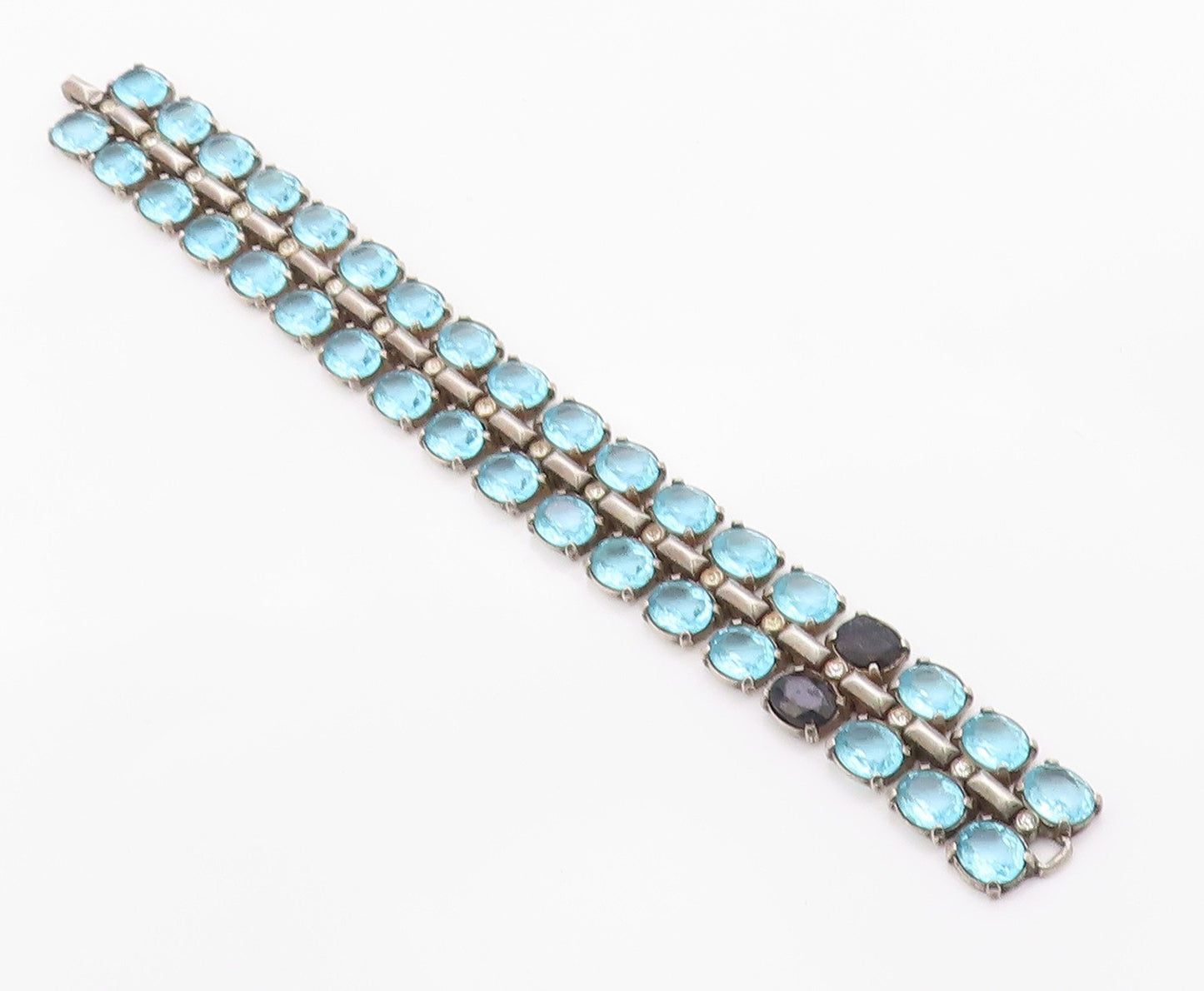 925 Sterling Silver Vintage Bracelet TRIFARI Blue Topaz & Sapphire Link  BT12112