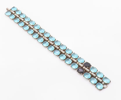 925 Sterling Silver Vintage Bracelet TRIFARI Blue Topaz & Sapphire Link  BT12112