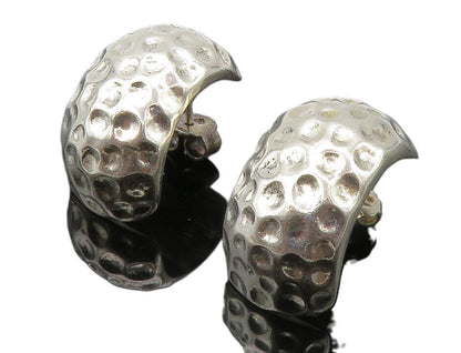 MEXICO 925 Sterling Silver  Vintage Shiny Hammered Curved Drop Earrings EG6815