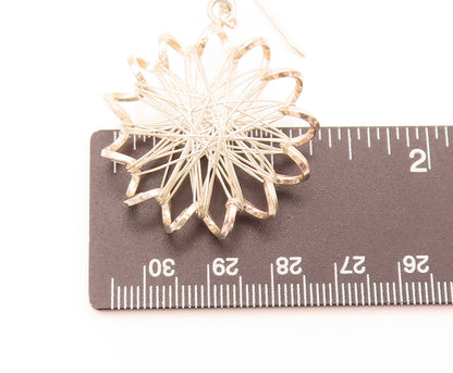 925 Sterling Silver Vintage Handmade Wire Wrapped Star Dangle Earrings EG12411