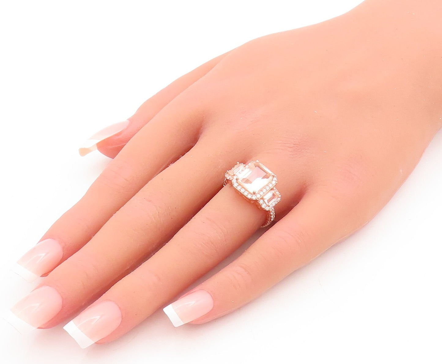 925 Sterling Silver Vintage Ring Rose Gold Plated Morganite Topaz  Sz 6  RG29439