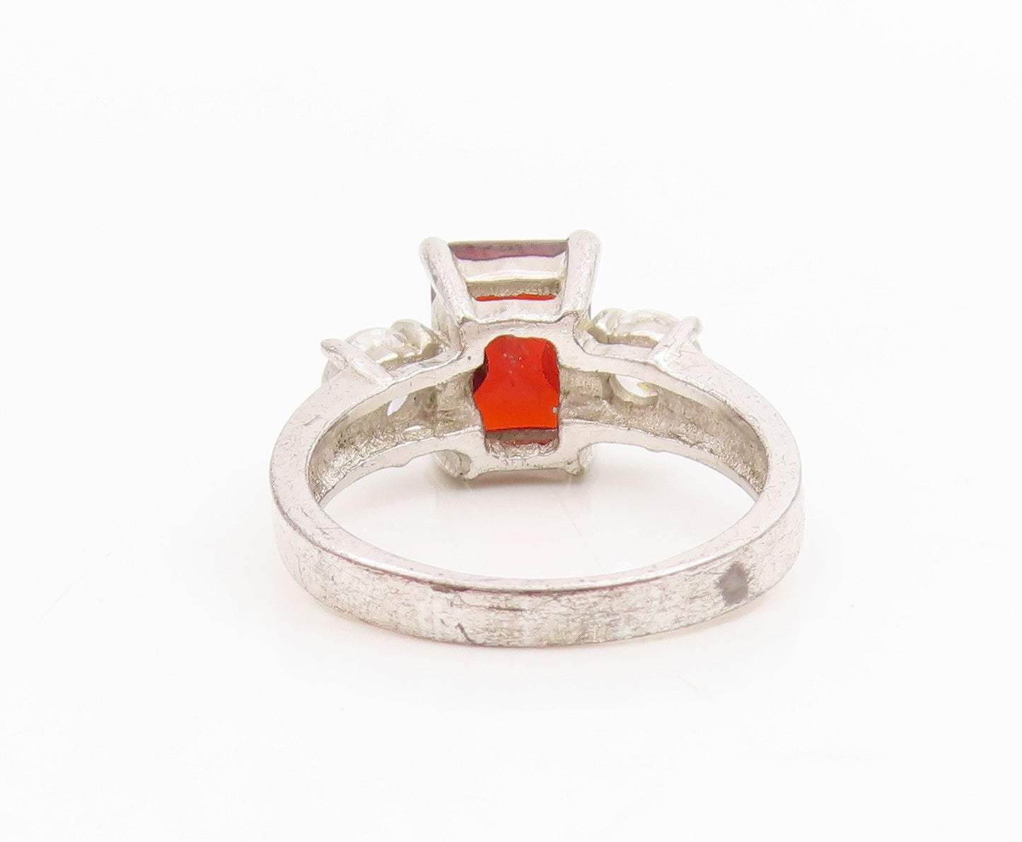 925 Sterling Silver Vintage Ring Classic Garnet & CZ Statement Band Sz 4 RG34781