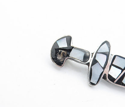 925 Sterling Silver  Vintage Mother Of Pearl Mosaic Dagger Brooch Pin  BP1648