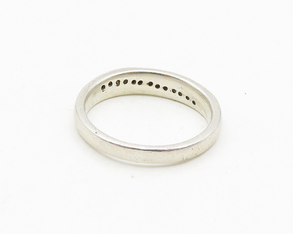 925 Sterling Silver  Vintage Genuine Diamonds Highway Band Ring Sz 8  RG18597