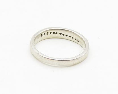 925 Sterling Silver  Vintage Genuine Diamonds Highway Band Ring Sz 8  RG18597