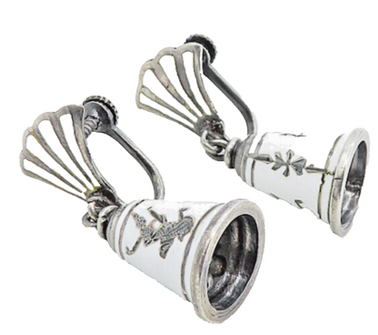 SIAM 925 Sterling Silver  Vintage Enamel Dancer Bell Dangle Earrings  EG4487